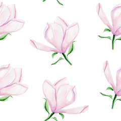 Oriental magnolia dance watercolor seamless pattern. Template for decorating designs and illustrations.