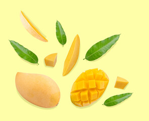 Fresh Mango on yellow background