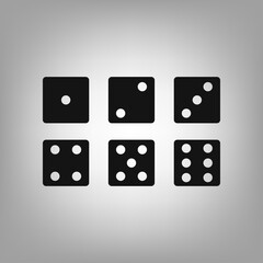 Set of white dice cube, craps, dice facets a simple, cut-out icons for the interface of applications, games, sites, vector illustration.
