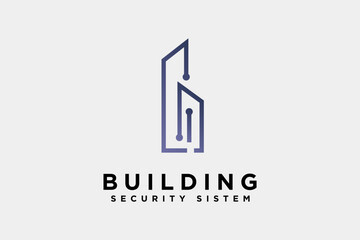 Letter B building cyber security logo design vector illustration. Letter B suitable for security and technology logos, isolated on white background