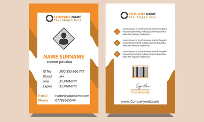 Modern creative clean unique professional corporate office id card design template with black and orange colors.