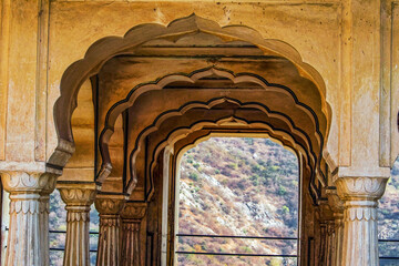 Closeup shot of oriental architecture of columns and arcs on a sunny day