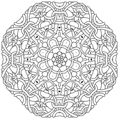 Hand drawn zentangle circular ornament for coloring page.