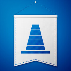 Blue Traffic cone icon isolated on blue background. White pennant template. Vector
