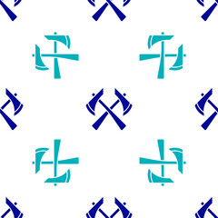 Blue Firefighter axe icon isolated seamless pattern on white background. Fire axe. Vector