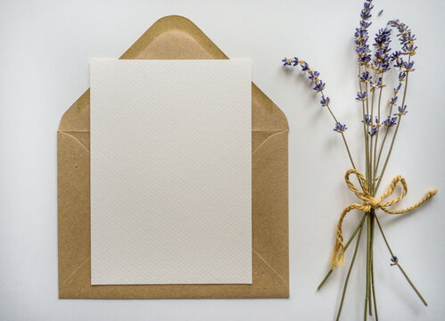Mockup card with envelope and lavender
