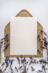 Mockup card with envelope and lavender