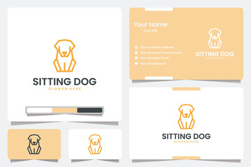 sitting dog with line art , logo design