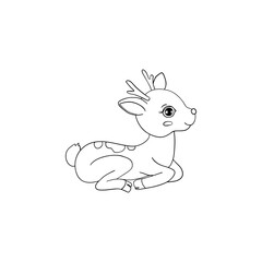 Hand-drawn Sketch of an Isolated Little Deer Black and White Cartoon