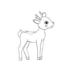 Hand-drawn Sketch of an Isolated Little Deer Black and White Cartoon