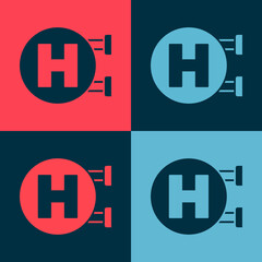 Obraz premium Pop art Hospital signboard icon isolated on color background. Vector