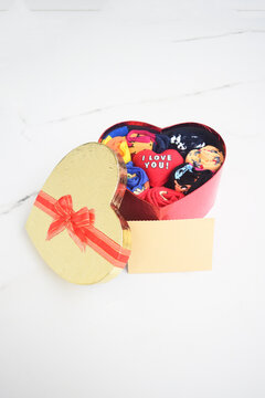 Heart shaped box with socks 