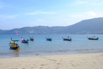 Obraz premium Fishing boat moored at beach Phuket Thailand