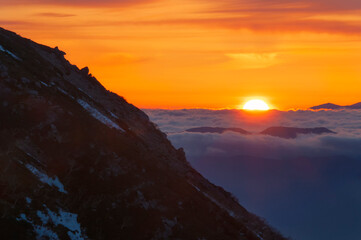 snowy mountain　Sunrise　