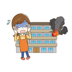 自宅マンションの火事にショックを受ける女性 © Mono