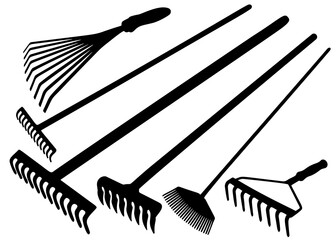 Rake for garden and agricultural in a set. Vector image.