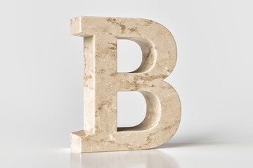 3D letter B made of beige marble. Set sail champagne 2021 trending color. High quality 3d rendering.