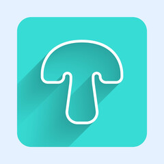 Naklejka premium White line Mushroom icon isolated with long shadow. Green square button. Vector