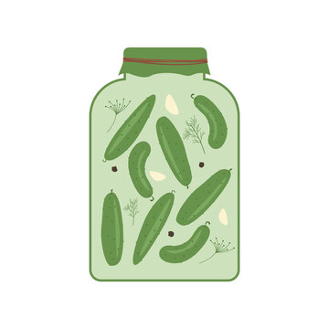 recommend clip art: A jar of canned cucumbers. Natural organic food. Farm products. Vector illustration