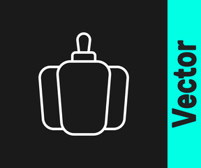 White line Bell pepper or sweet capsicum icon isolated on black background. Vector