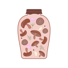 A jar of canned mushrooms. Natural organic food. Farm products. Vector illustration
