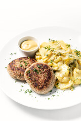 german frikadellen meatballs with creamy onion fried potatoes