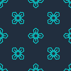 Green line Firefighter icon isolated seamless pattern on blue background. Vector