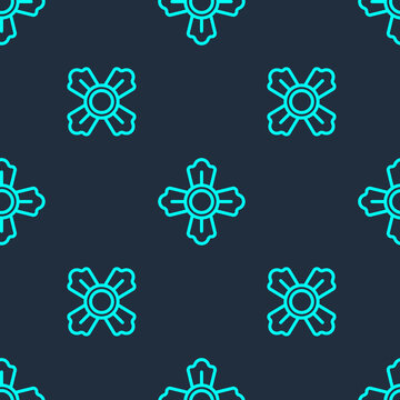 Green line Firefighter icon isolated seamless pattern on blue background. Vector