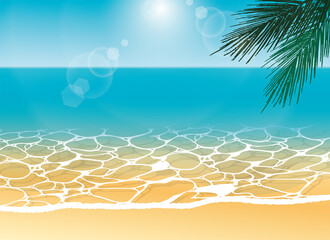Fototapeta na wymiar 美しい浜辺のイラスト。透明で透き通った海と砂浜。