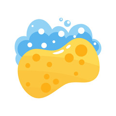 
Cute yellow sponge with bubbles and foam isolated on white background. Hand drawn vector illustration in cartoon style.

