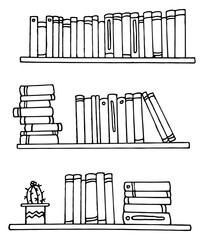 Doodle style bookshelves for notebooks, posters, postcards. Vector EPS 10 © Marat