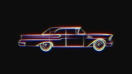 Neon car.Classic retro auto .illustration.
