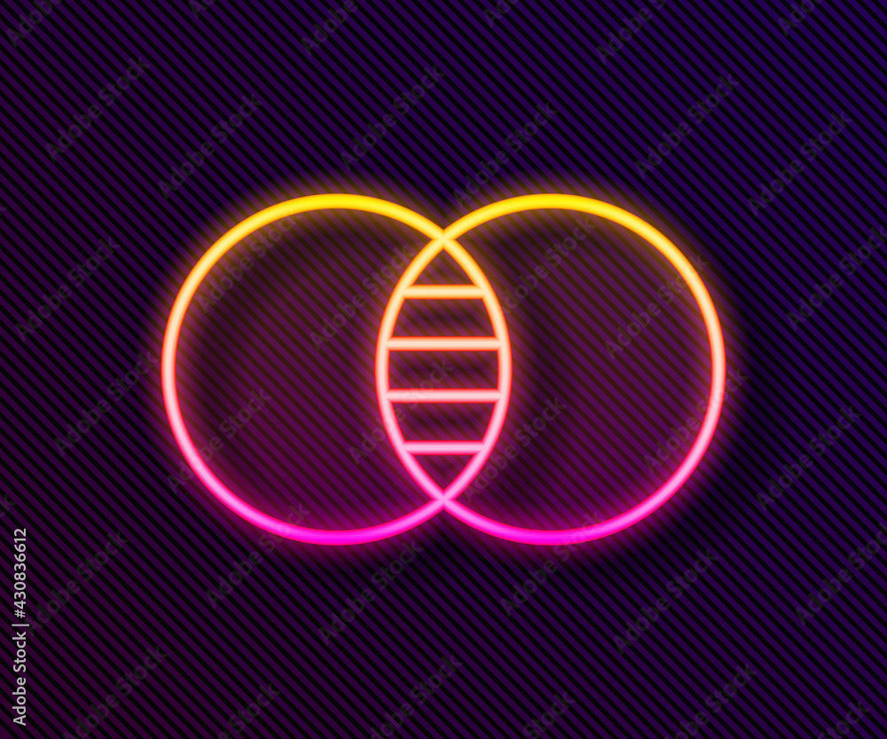 Poster glowing neon line mathematics sets a and b icon isolated on black background. symmetric difference. 