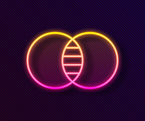 Glowing neon line Mathematics sets A and B icon isolated on black background. Symmetric difference. Vector