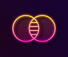 Glowing neon line Mathematics sets A and B icon isolated on black background. Symmetric difference. Vector