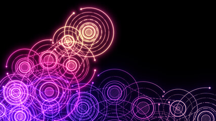 Neon technology background.Technical engineering banner.Rotating gears. Machine technology. illustration.