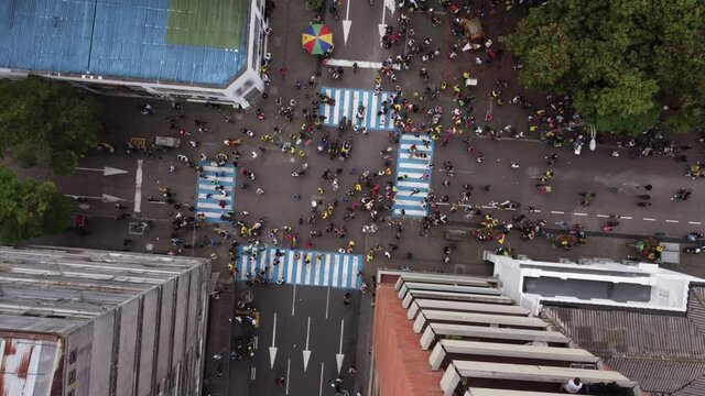 Pereira, Risaralda Colombia - April 28, 
 2021: Aerial View of a march of Colombians demanding rights and against tax reform
