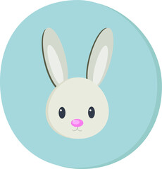 drawn rabbit on a blue circle background. cartoon hare