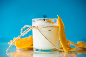 homemade sweet yogurt in a glass with mango