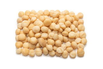 Macadamia nuts isolated on white background.