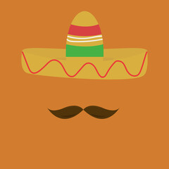 mexican hat and mustache on orange background