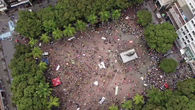 Pereira, Risaralda Colombia - April 28, 
 2021: Aerial View of a march of Colombians demanding rights and against tax reform