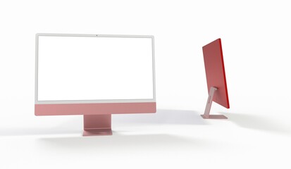 Realistic 3D Computer, with a white screen, isolated on a background