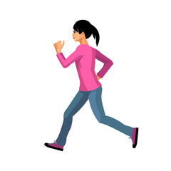 Asian schoolgirl running profile view vector isolated figure
