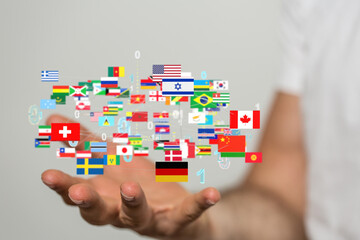 Global communication, international messaging and translation concept