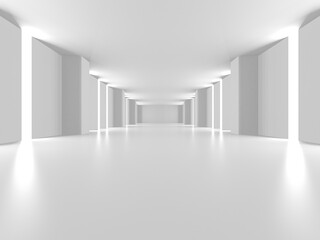 Naklejka na ściany i meble Illuminated corridor interior design. Empty Room Interior Background