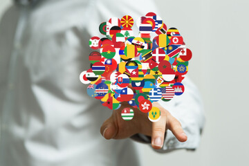 Global communication, international messaging and translation concept