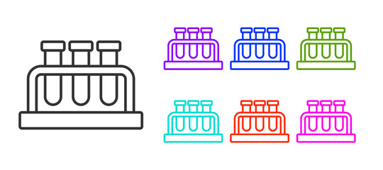 Black line Test tube and flask chemical laboratory test icon isolated on white background. Laboratory glassware sign. Set icons colorful. Vector