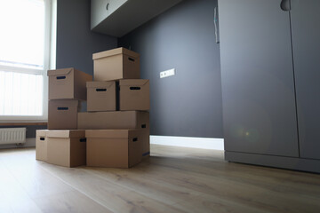 Cardboard boxes are in room. Services of logistics companies and cargo delivery