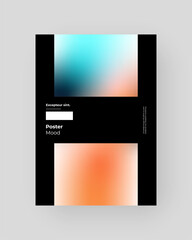 Abstract Placard, Poster, Flyer, Banner Design. Colorful gradient on vertical A4 format. Glass effect. Decorative neumorphism backdrop. Gradient glassmorphism shape on black background